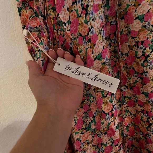 For Love And Lemons Pink Red Sweetheart Puff Sleeve Midi Dress NWT - Picture 2 of 6